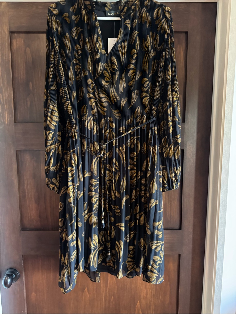 Aura Black Dress with Gold Leaf Motif